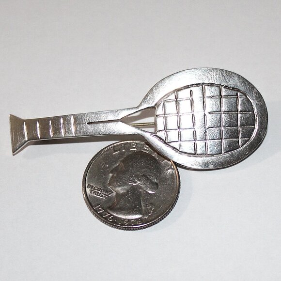 Vintage Sterling Silver Taxco Mexico Tennis Racquet Brooch 12 Grams - Picture 3 of 5